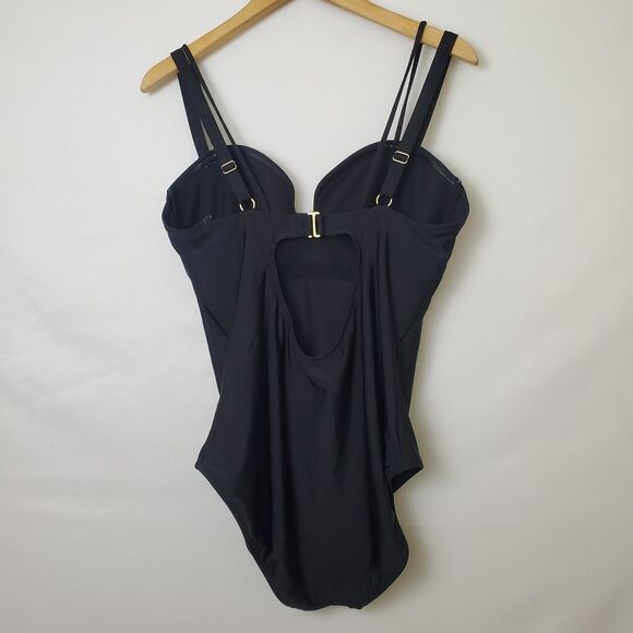 Athleta Swimsuit Size L Aqualuxe Square Plunge One Piece Black - Picture 5 of 9